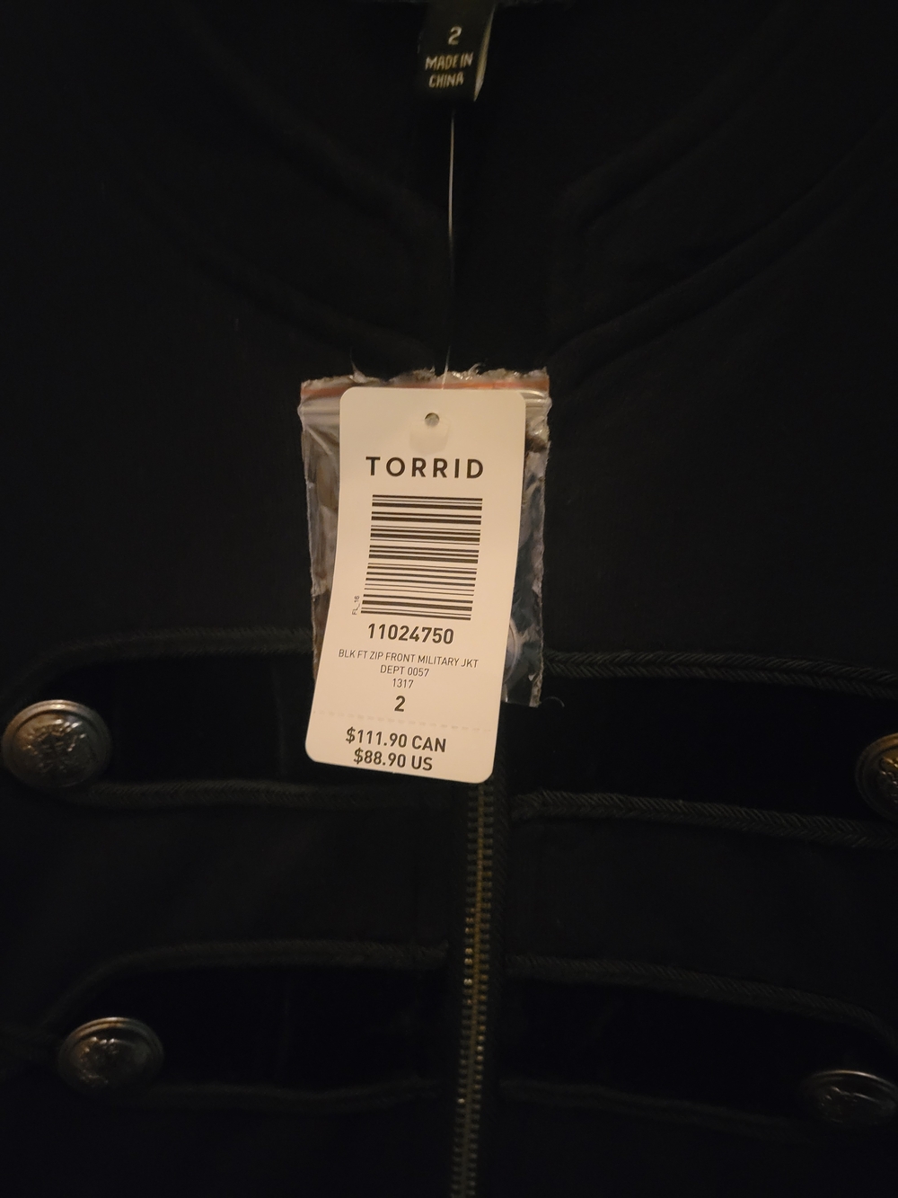 Torrid Black Embellished Zip Front Military Jacket - Picture 5 of 6